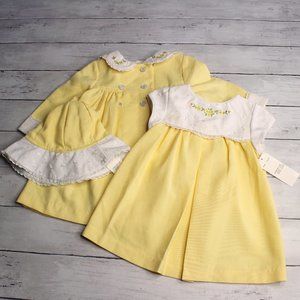 Little Bitty Vintage Baby Girl's Dress Jacket Bonnet Set Size 12 Months
